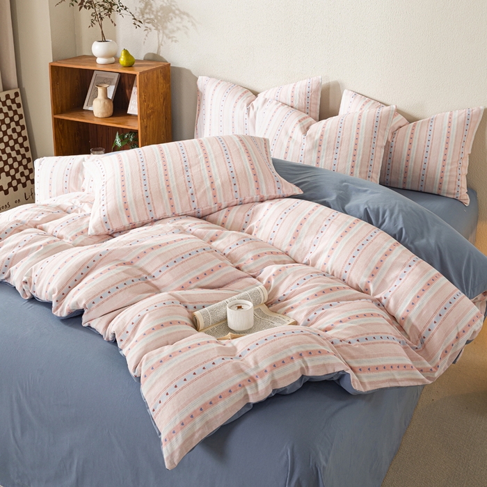 91家纺网 家纺一手货源 找家纺 2025新款全棉水洗棉双层纱印花四件套 简之