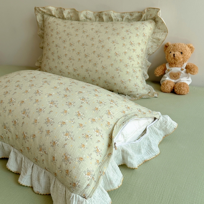 91家纺网 家纺一手货源 找家纺 2025新韩版花边全棉双层皱皱纱布四件套 花仙子