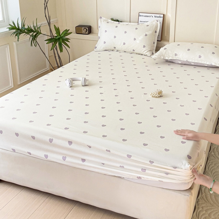 91家纺网 家纺一手货源 找家纺 朵朵家纺 2025新款亲肤棉芦荟棉床笠单床笠，磨毛床笠，印花床笠（可定制尺寸 ） 爱心灰