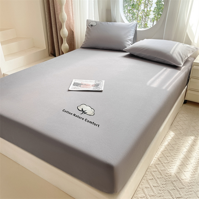 91家纺网 家纺一手货源 找家纺 布卢姆床垫 2025新款全棉烫画全棉老粗布床笠 棉朵-深灰