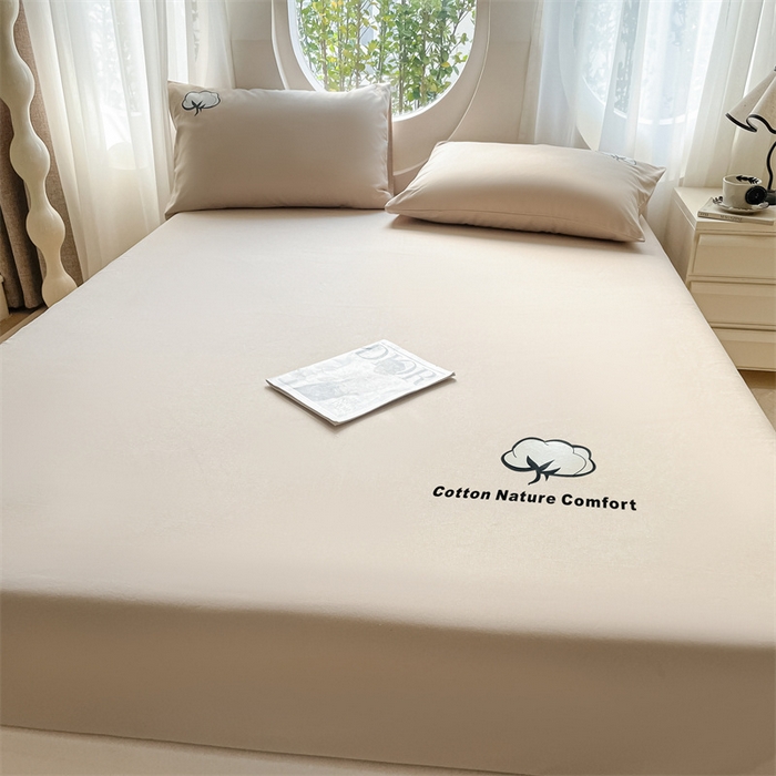 91家纺网 家纺一手货源 找家纺 布卢姆床垫 2025新款全棉烫画全棉老粗布床笠 棉朵-卡其