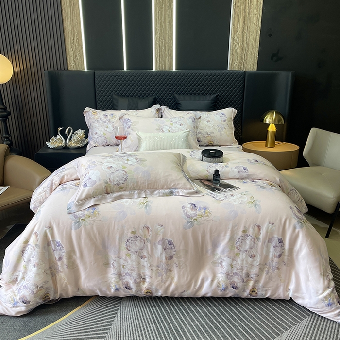 91家纺网 家纺一手货源 找家纺 莱豫2025新款50支莱赛尔天丝四件套 紫雾