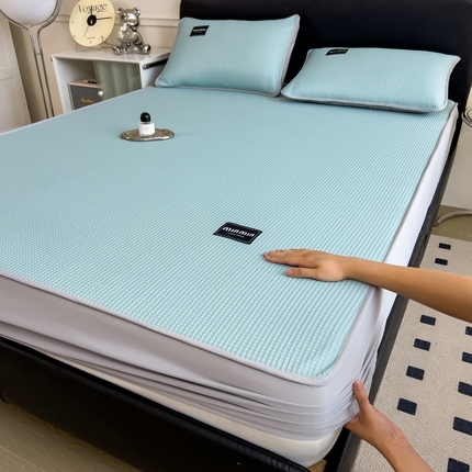 （总）丝羽坊 2025新款立体冰豆豆纯色软凉席-床笠款 小方格-蓝