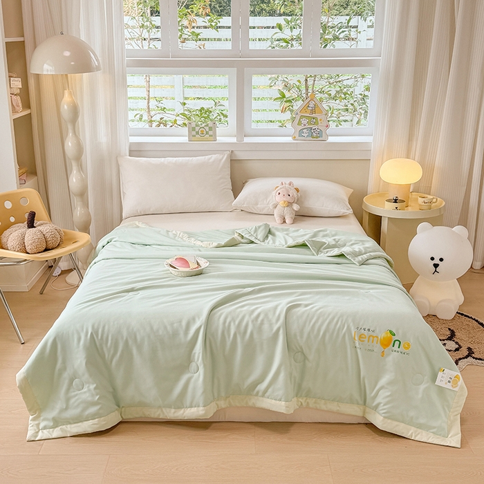 91家纺网 家纺一手货源 找家纺 帕芬鸟家纺 2025新款柠檬夏被 柠檬-薄荷绿