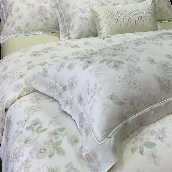 91家纺网 家纺一手货源 找家纺 莱豫2025新款50支莱赛尔天丝四件套 绿光森林