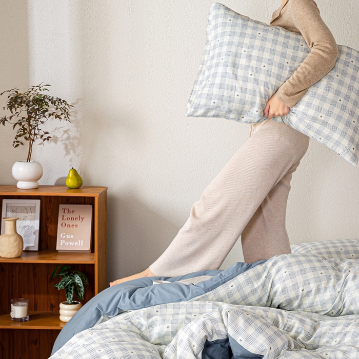 91家纺网 家纺一手货源 找家纺 2025新款全棉水洗棉双层纱印花四件套 伯克利-蓝