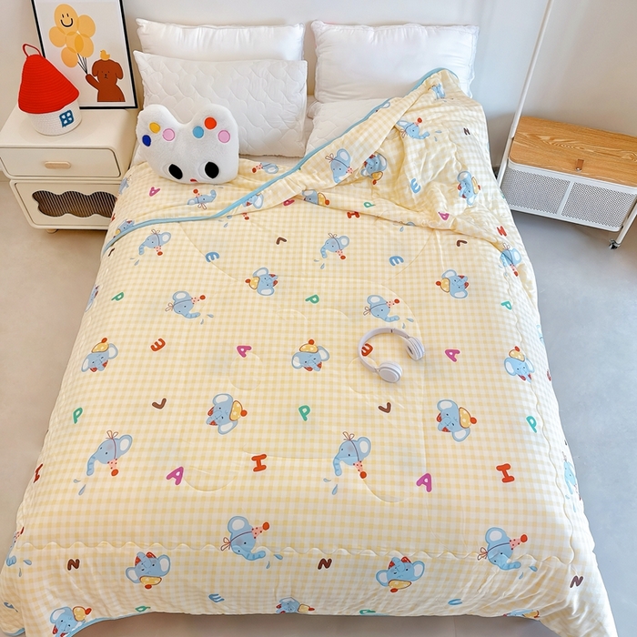 91家纺网 家纺一手货源 找家纺 兜米  2025夏季A类针织棉夏凉被小清新卡通双面针织棉空调被子被芯 字母小象