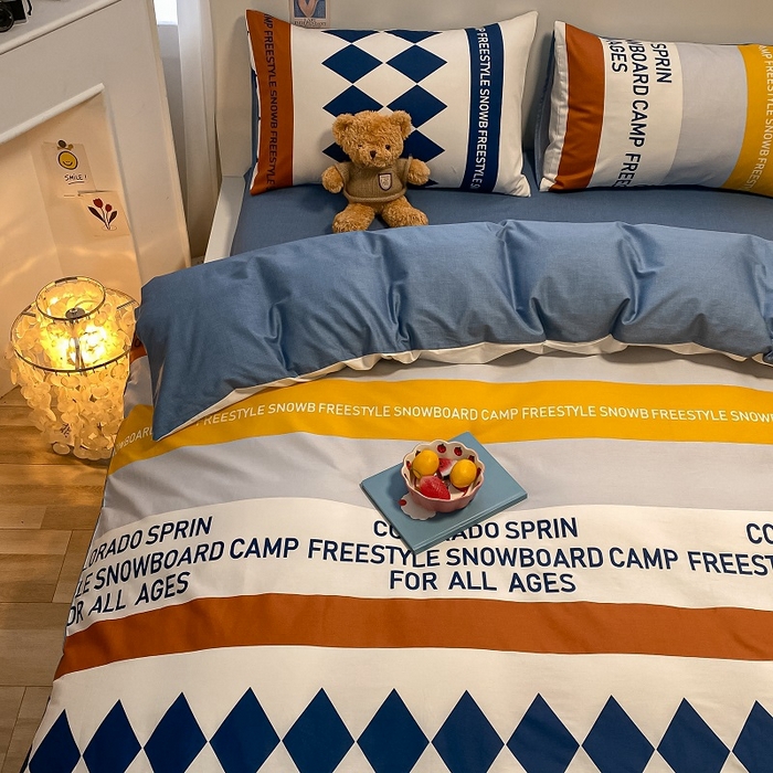 91家纺网 家纺一手货源 找家纺 吉象2025新款全棉印花北欧极简四件套系列 马里奥（风格二）