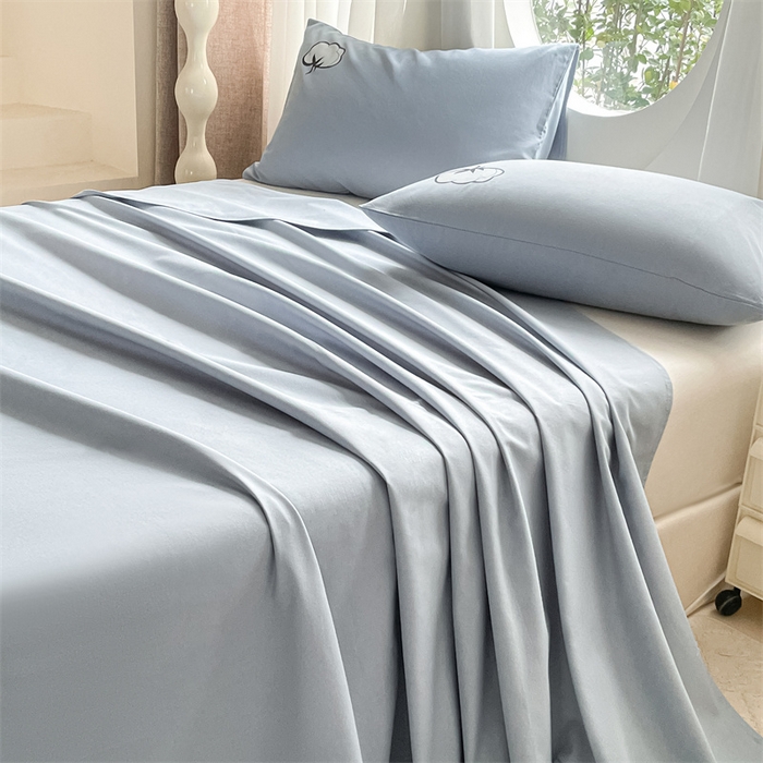 91家纺网 家纺一手货源 找家纺 布卢姆床垫 2025新款全棉纯棉烫画全棉老粗布床单凉席 棉朵-蓝灰