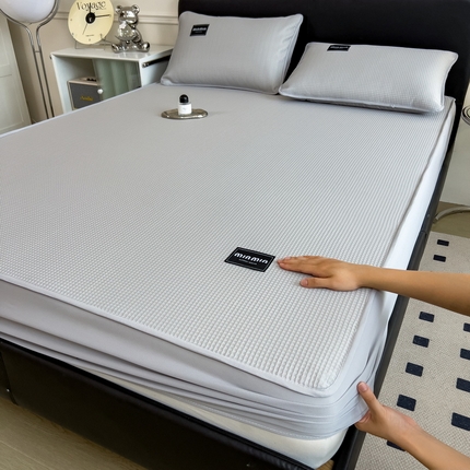 （总）丝羽坊 2025新款立体冰豆豆纯色软凉席-床笠款 小方格-灰