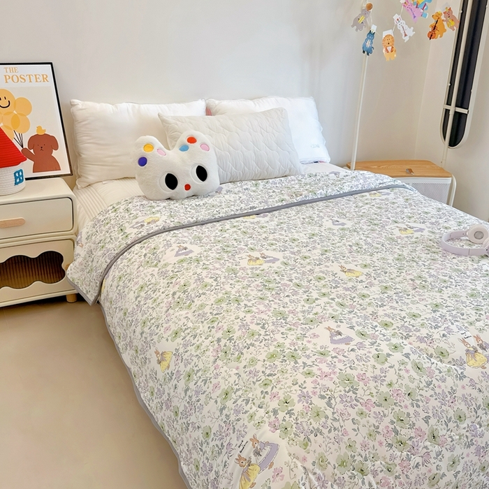 91家纺网 家纺一手货源 找家纺 兜米  2025夏季A类针织棉夏凉被小清新卡通双面针织棉空调被子被芯 花园兔