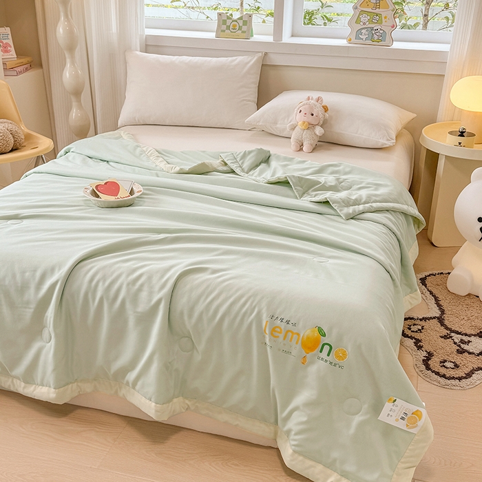 91家纺网 家纺一手货源 找家纺 帕芬鸟家纺 2025新款柠檬夏被 柠檬-薄荷绿
