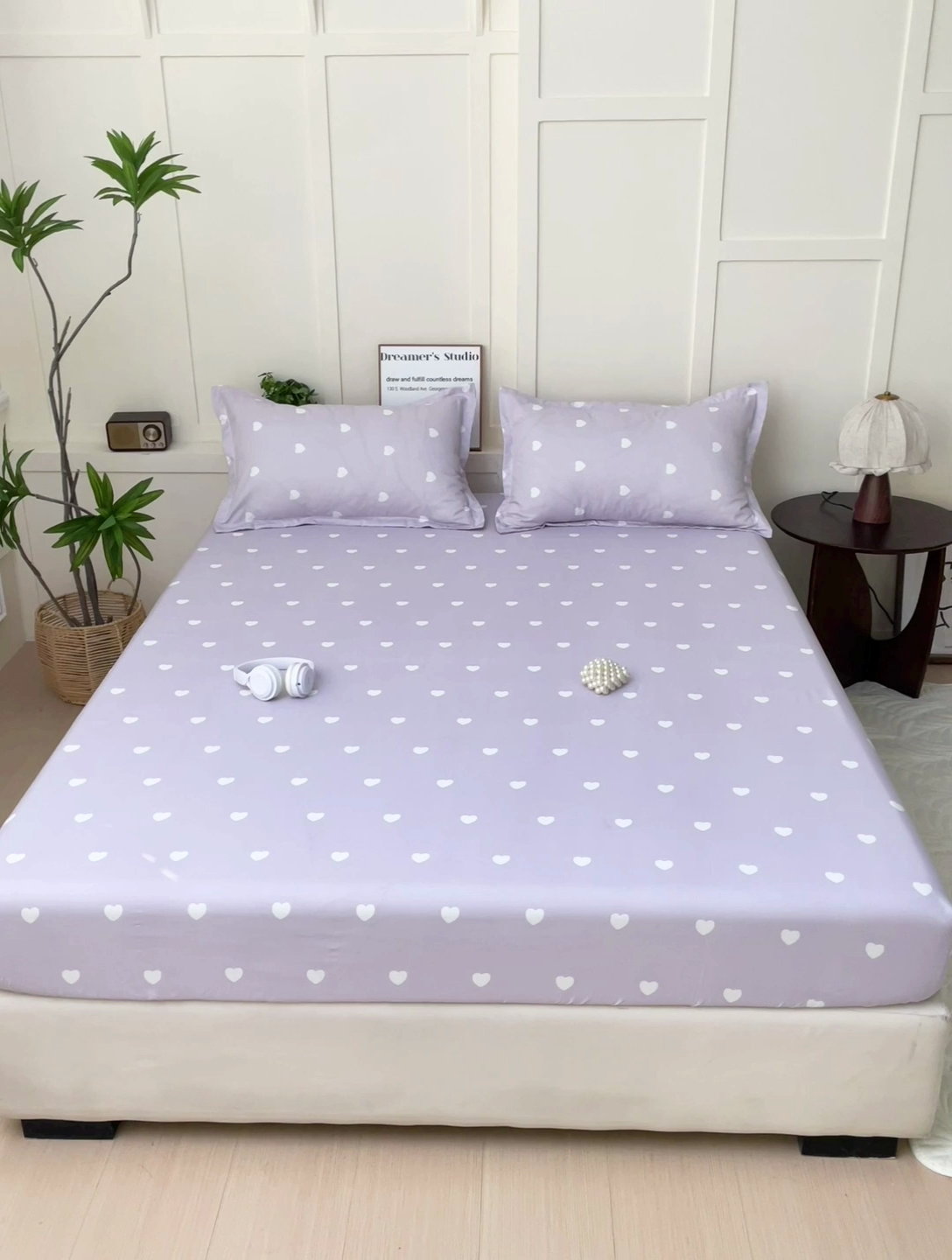 91家纺网 家纺一手货源 找家纺 朵朵家纺 2025新款亲肤棉芦荟棉床笠单床笠，磨毛床笠，印花床笠（可定制尺寸 ） 爱心紫