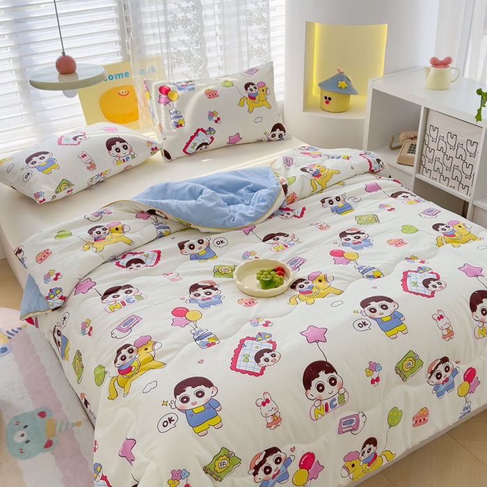 91家纺网 家纺一手货源 找家纺 美派工厂店2025新款水洗邹邹纱夏被 木马小新