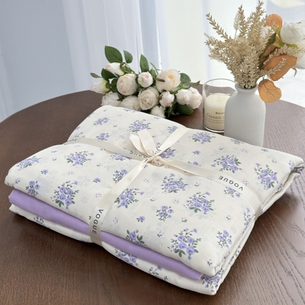 黛馨家居2025新款全棉A类小清新双层纱四件套-系列二 紫韵