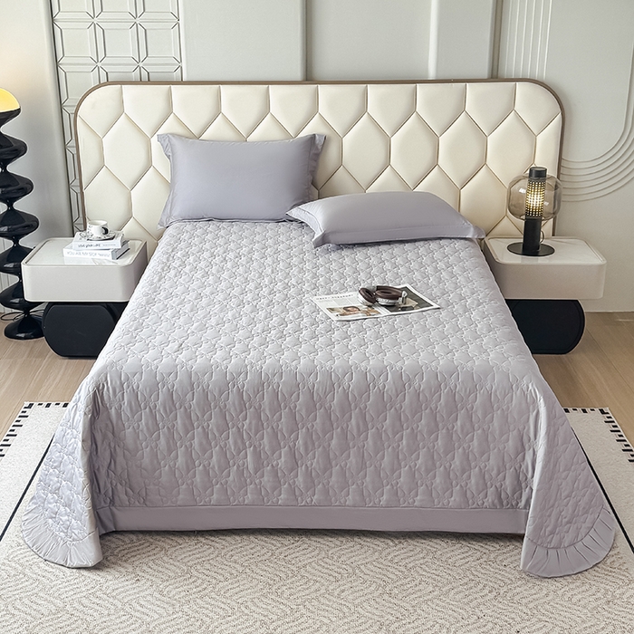 91家纺网 家纺一手货源 找家纺 金喜 2025新款高端100支全棉蚕丝床盖豆邦纤维蚕丝床盖三件套-蝶恋花系列 蝶恋花-灰紫