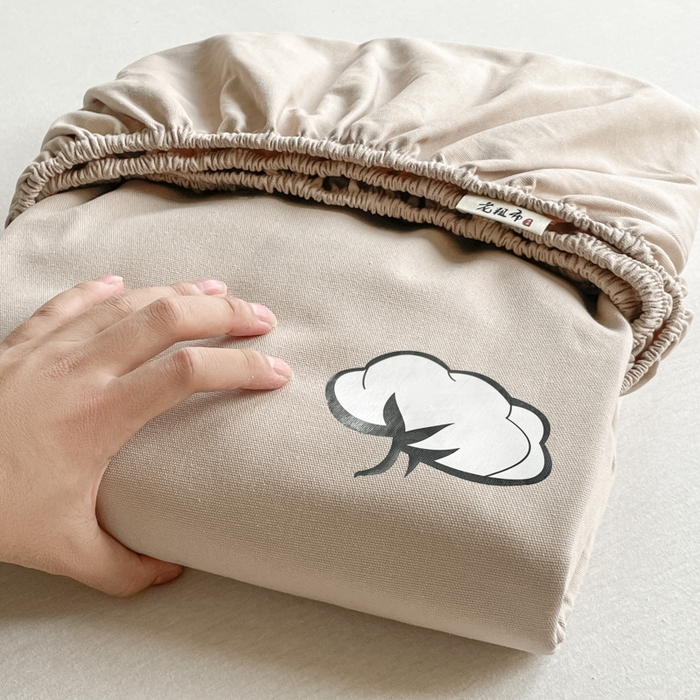 91家纺网 家纺一手货源 找家纺 布卢姆床垫 2025新款全棉烫画全棉老粗布床笠 棉朵-卡其