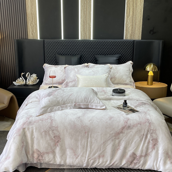 91家纺网 家纺一手货源 找家纺 莱豫2025新款50支莱赛尔天丝四件套 布兰奇粉