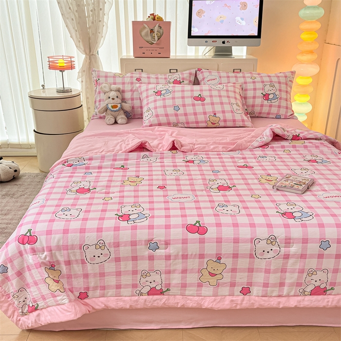 91家纺网 家纺一手货源 找家纺 美梦里 2025新款A类水洗棉棉花夏被 夏凉被空调被 甜心樱桃