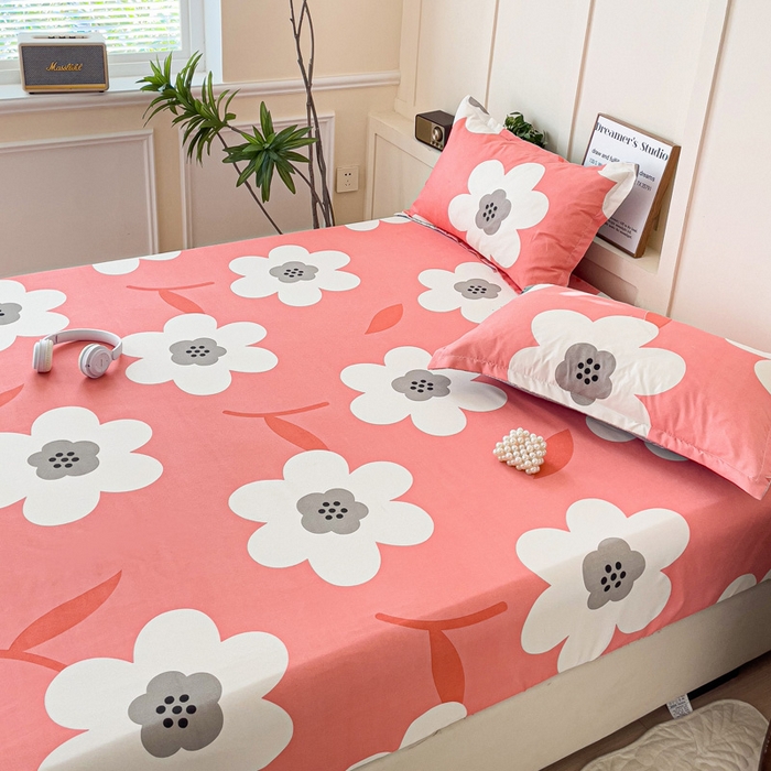 91家纺网 家纺一手货源 找家纺 朵朵家纺 2025新款亲肤棉芦荟棉床笠单床笠，磨毛床笠，印花床笠（可定制尺寸 ） 春暖花开粉