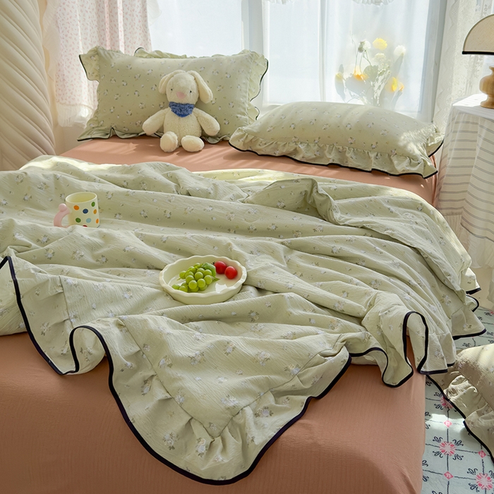 91家纺网 家纺一手货源 找家纺 欧尚2025新款BYS-云感纱MEB夏被四件套系列 MEB-落日暮年-绿