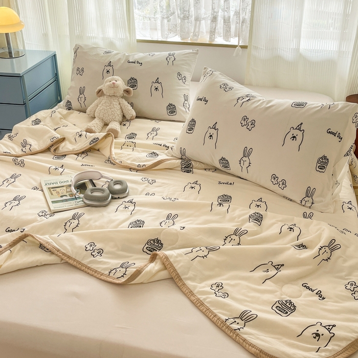 91家纺网 家纺一手货源 找家纺 葡萄家 2025新款A类母婴级大豆纤维牛奶丝针织棉夏凉被空调被-系列二 简笔画