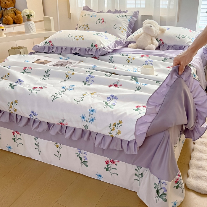 91家纺网 家纺一手货源 找家纺 找底底家纺 2025新款60S水洗天丝夏被夏凉被空调被床裙四件套 梦语