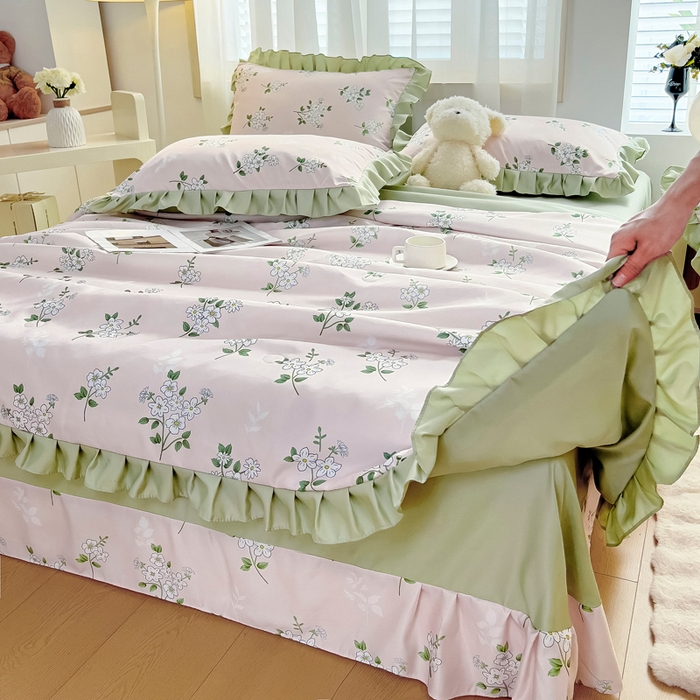 91家纺网 家纺一手货源 找家纺 找底底家纺 2025新款60S水洗天丝夏被夏凉被空调被床裙四件套 盛夏