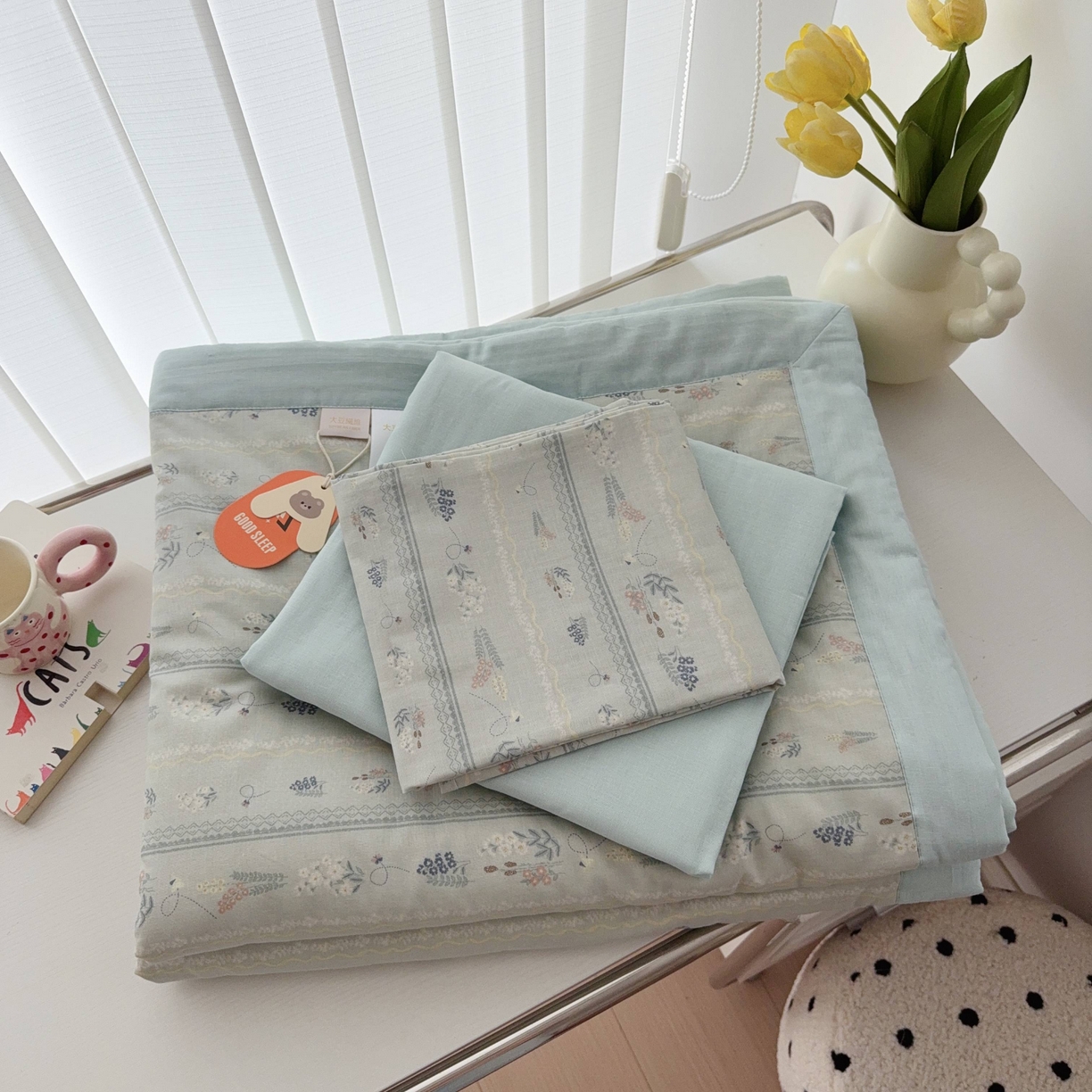 91家纺网 家纺一手货源 找家纺 于果 2025新款全棉双层纱夏被四件套 惜梦