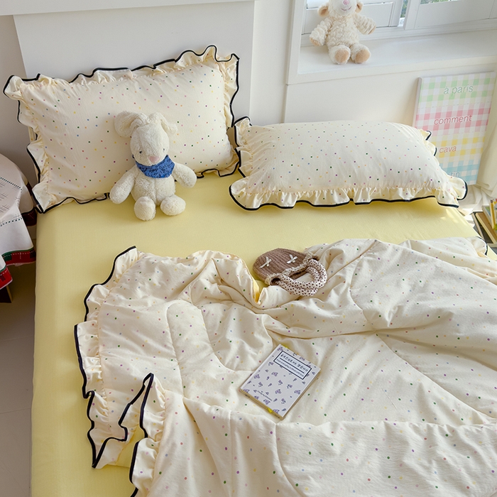 91家纺网 家纺一手货源 找家纺 慕尚 2025新款云感棉花边夏凉被空调被 彩色小圆点