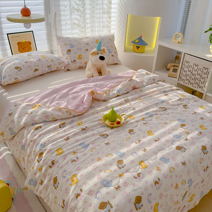 91家纺网 家纺一手货源 找家纺 美派工厂店2025新款水洗邹邹纱夏被 灰蒙小狗