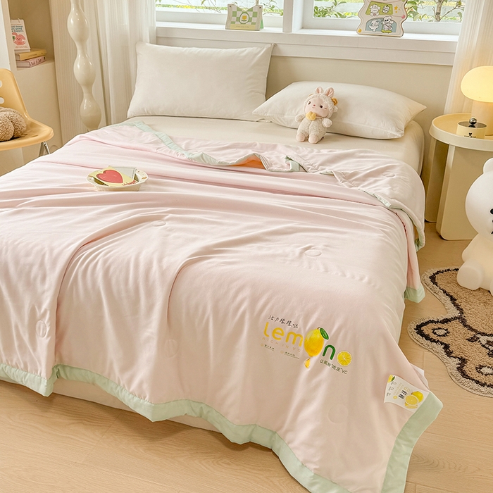 91家纺网 家纺一手货源 找家纺 帕芬鸟家纺 2025新款柠檬夏被 柠檬-粉