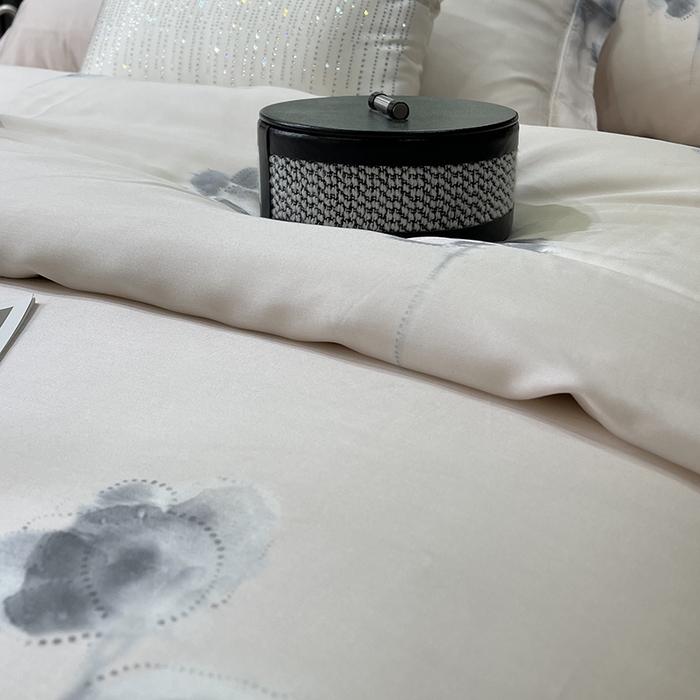 91家纺网 家纺一手货源 找家纺 莱豫2025新款50支莱赛尔天丝四件套 浅筏花亦