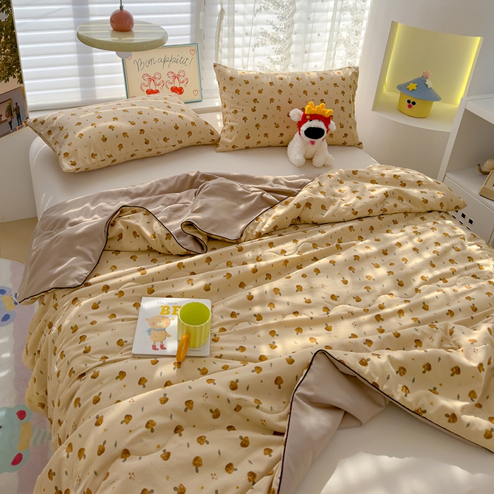 91家纺网 家纺一手货源 找家纺 美派工厂店2025新款水洗邹邹纱夏被 小蘑菇