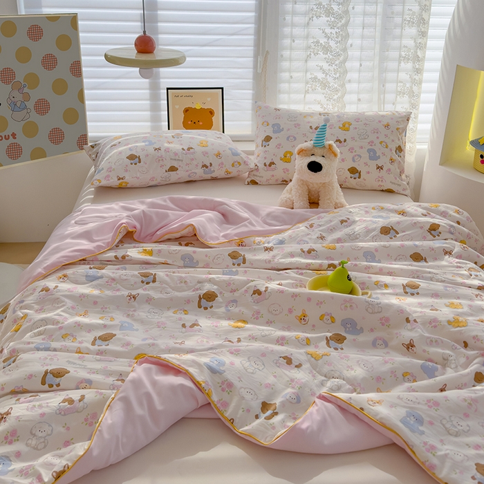 91家纺网 家纺一手货源 找家纺 美派工厂店2025新款水洗邹邹纱夏被 灰蒙小狗