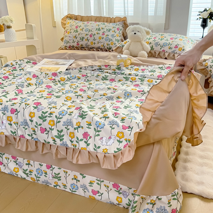 91家纺网 家纺一手货源 找家纺 找底底家纺 2025新款60S水洗天丝夏被夏凉被空调被床裙四件套 田园牧歌