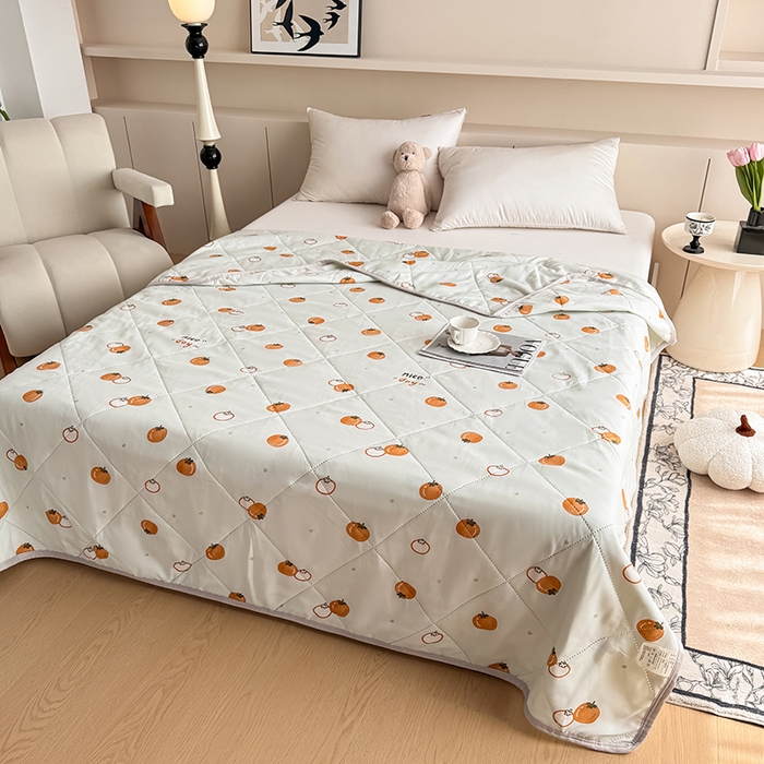 91家纺网 家纺一手货源 找家纺 薇玛仕 2025新款印花款小清新超声波大豆夏凉被空调被 柿柿如意