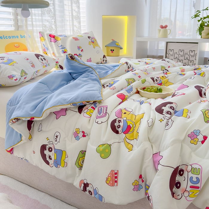 91家纺网 家纺一手货源 找家纺 美派工厂店2025新款水洗邹邹纱夏被 木马小新