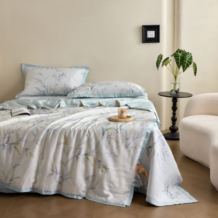 91家纺网 家纺一手货源 找家纺 黛舒家居2025新款天丝水洗印花夏被床盖三件套 春晓与梦