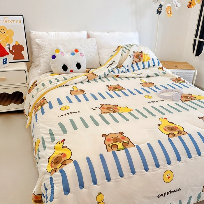 91家纺网 家纺一手货源 找家纺 兜米  2025夏季A类针织棉夏凉被小清新卡通双面针织棉空调被子被芯 卡皮八拉