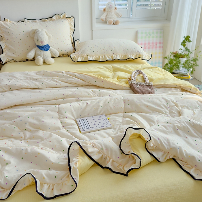 91家纺网 家纺一手货源 找家纺 慕尚 2025新款云感棉花边夏凉被空调被 彩色小圆点