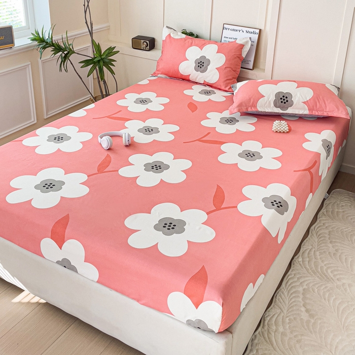 91家纺网 家纺一手货源 找家纺 朵朵家纺 2025新款亲肤棉芦荟棉床笠单床笠，磨毛床笠，印花床笠（可定制尺寸 ） 春暖花开粉