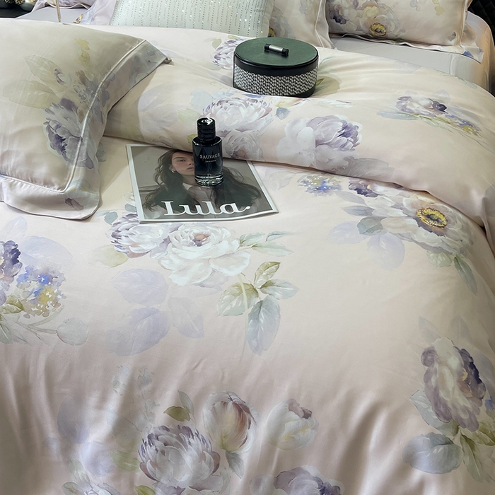 91家纺网 家纺一手货源 找家纺 莱豫2025新款50支莱赛尔天丝四件套 紫雾