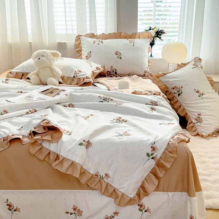 91家纺网 家纺一手货源 找家纺 找底底家纺 2025新款60S水洗天丝夏被夏凉被空调被床裙四件套 甜甜花香