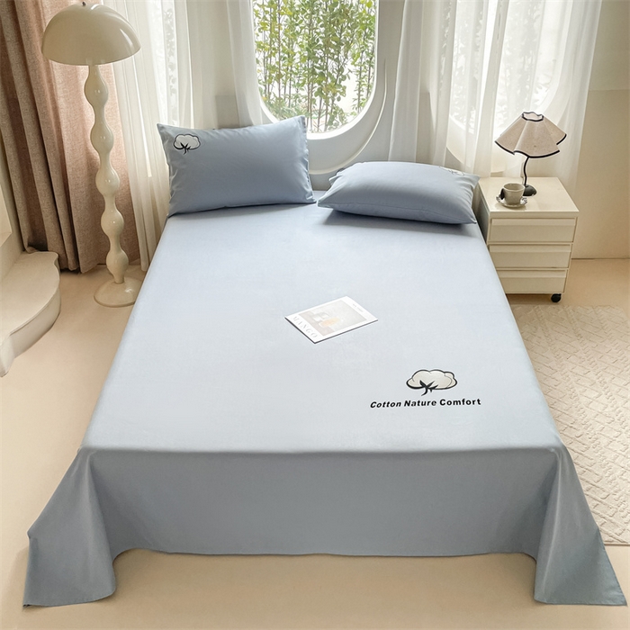 91家纺网 家纺一手货源 找家纺 布卢姆床垫 2025新款全棉纯棉烫画全棉老粗布床单凉席 棉朵-蓝灰