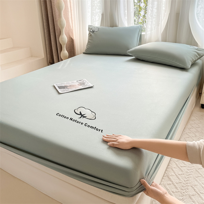 91家纺网 家纺一手货源 找家纺 布卢姆床垫 2025新款全棉烫画全棉老粗布床笠 棉朵-松绿