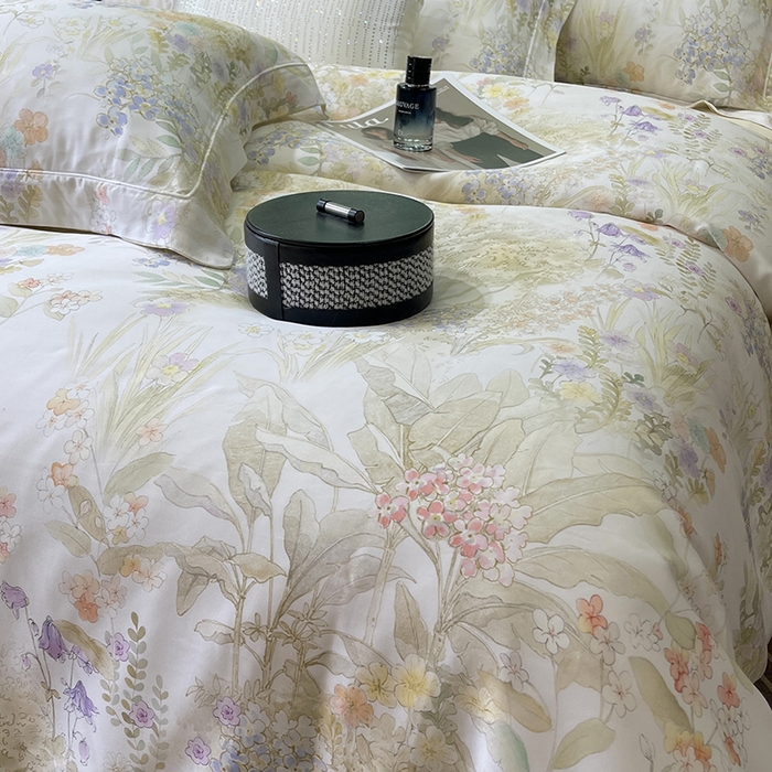 91家纺网 家纺一手货源 找家纺 莱豫2025新款50支莱赛尔天丝四件套 遇春雪米