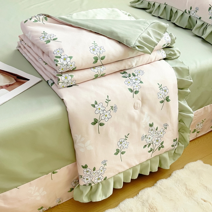 91家纺网 家纺一手货源 找家纺 找底底家纺 2025新款60S水洗天丝夏被夏凉被空调被床裙四件套 盛夏