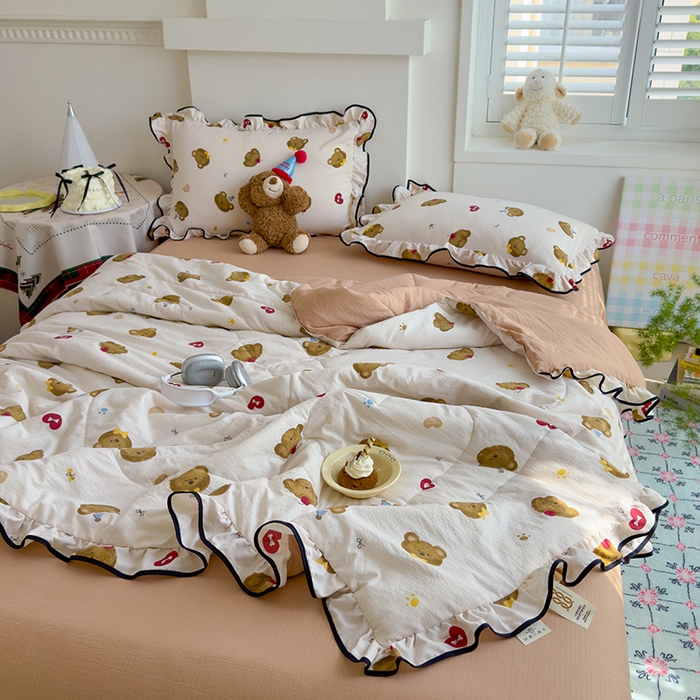 91家纺网 家纺一手货源 找家纺 慕尚 2025新款云感棉花边夏凉被空调被 熊耶