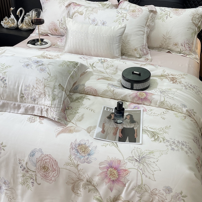 91家纺网 家纺一手货源 找家纺 莱豫2025新款50支莱赛尔天丝四件套 春日落樱